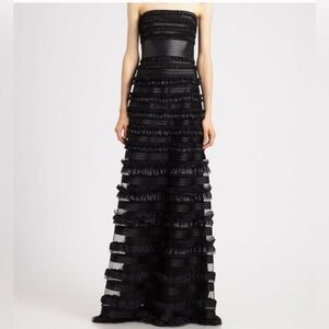 BCBG MAX AZRIA Sz S (estimated) Strapless Ruffles All Over Sheer Maxi Dress